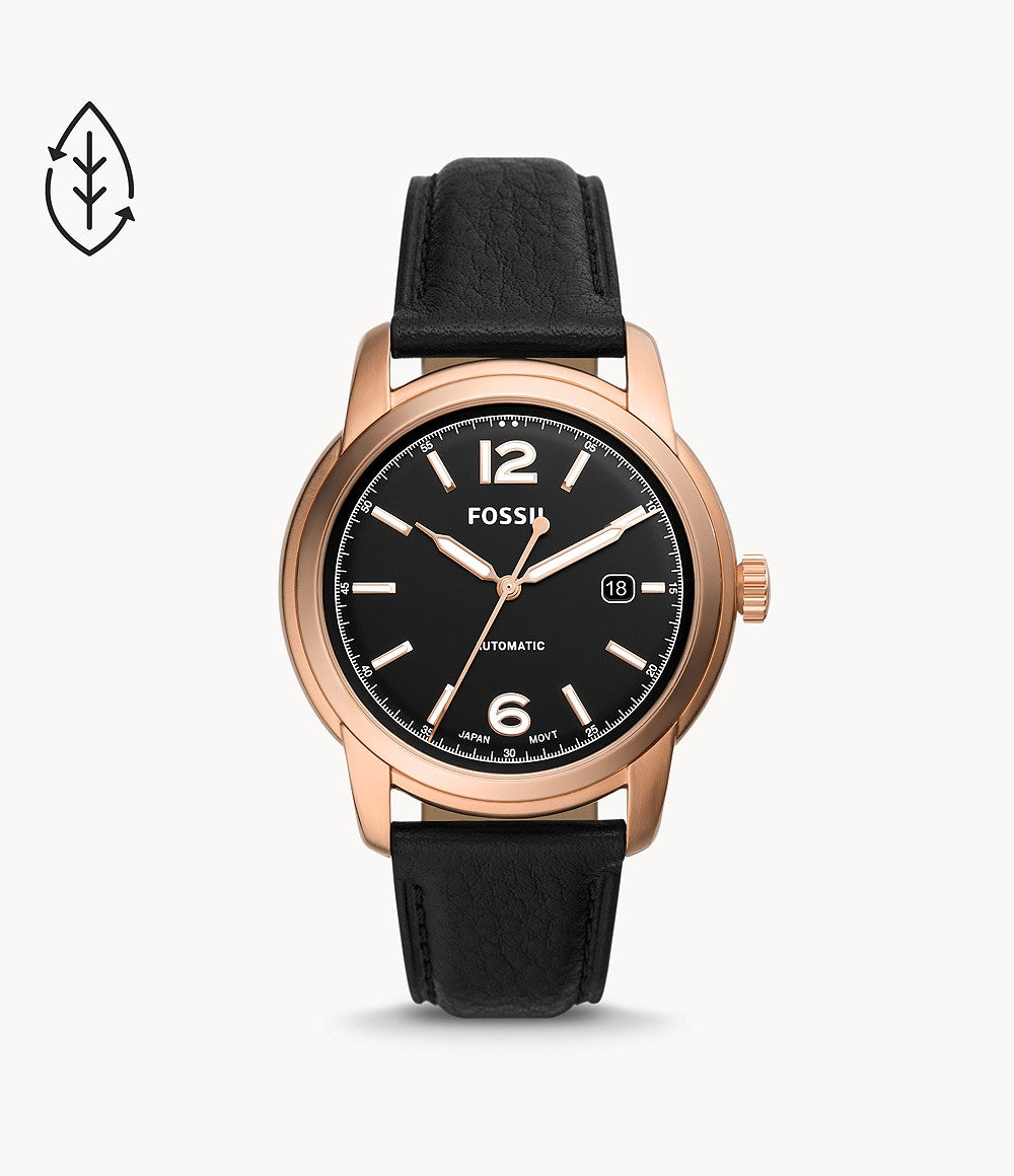 Fossil Heritage Automatic Black Eco Leather Watch